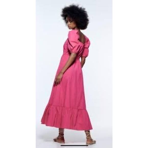 Zara Pink Puff Sleeve Midi Maxi Dress in Fuschia Pink Size XS - Picture 5 of 13